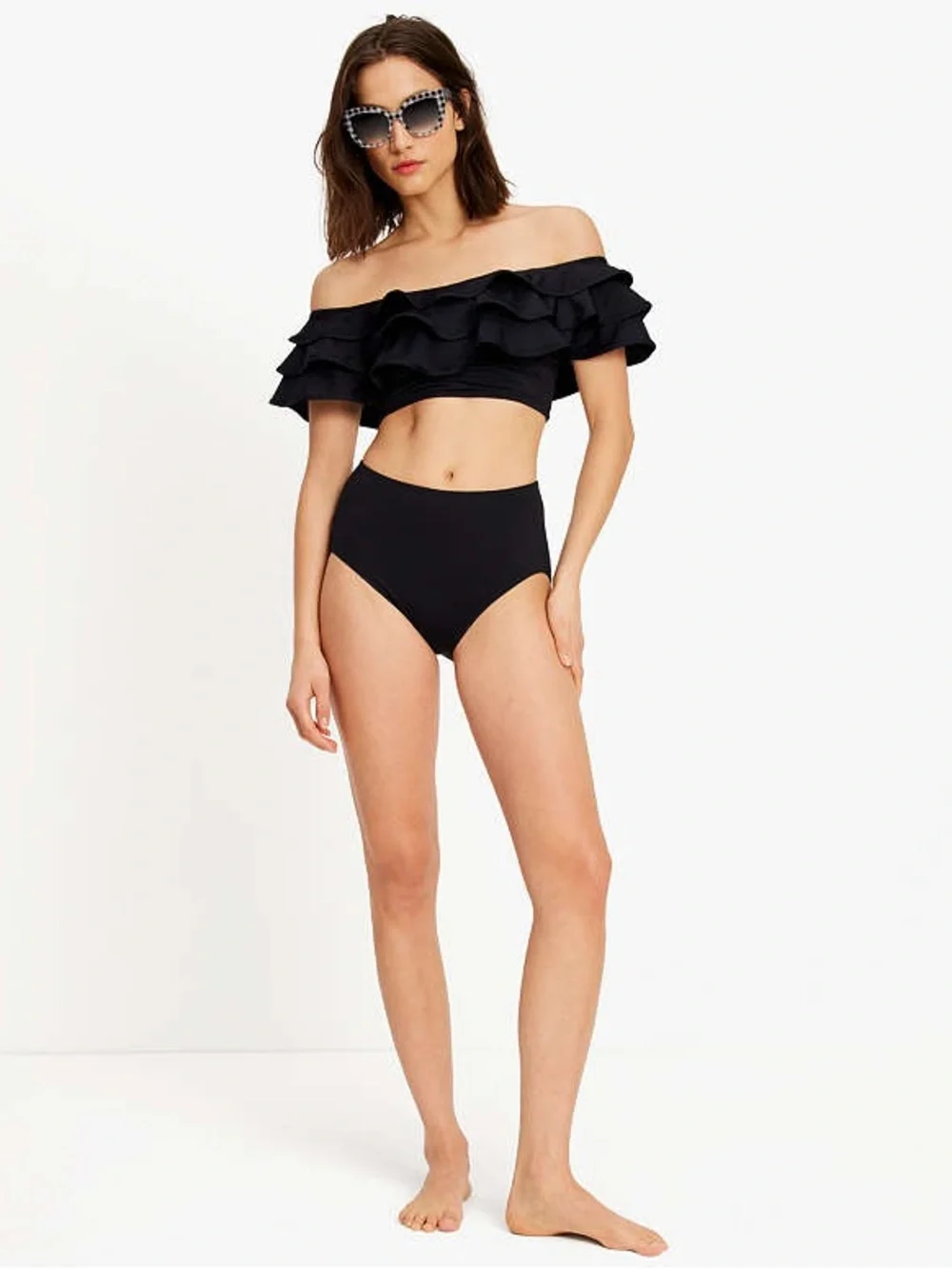 NWT ♠️ Kate Spade New York Black Ruffle 2-Piece Bikini Set Size L